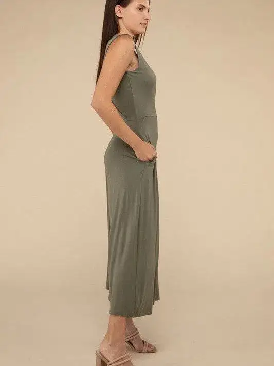 Living in the Now Surplice Neckline Sleeveless Jumpsuit