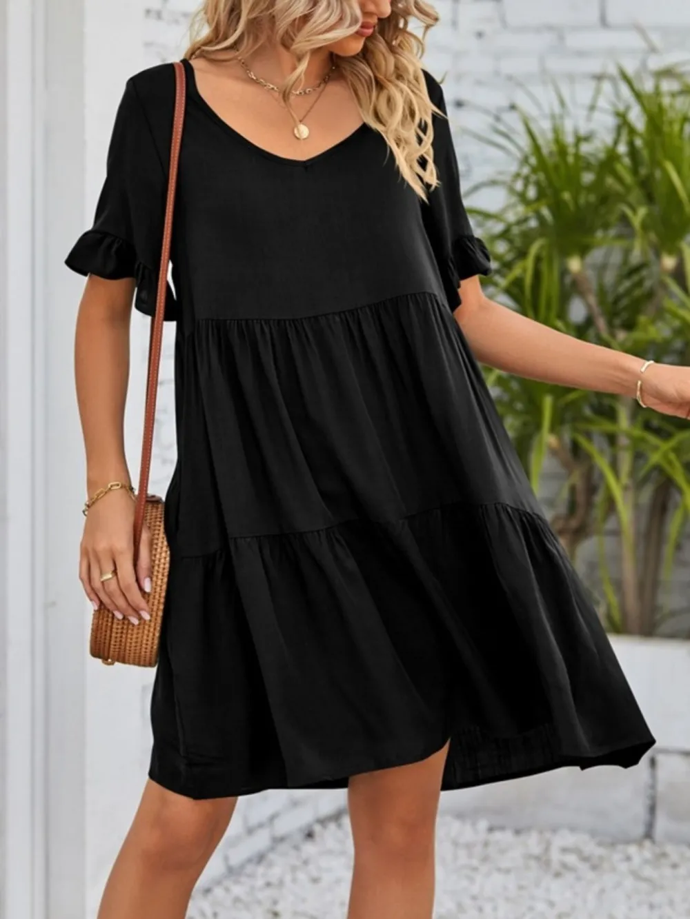 Relaxed Shape Ruffle Tiered Mini Dress