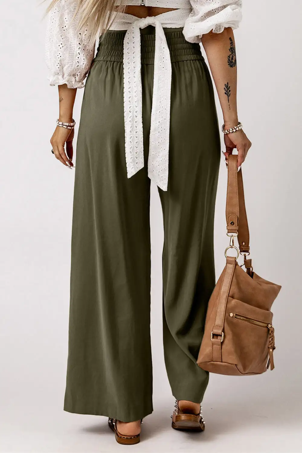 Drawstring Elastic Rise Wide Leg Pants