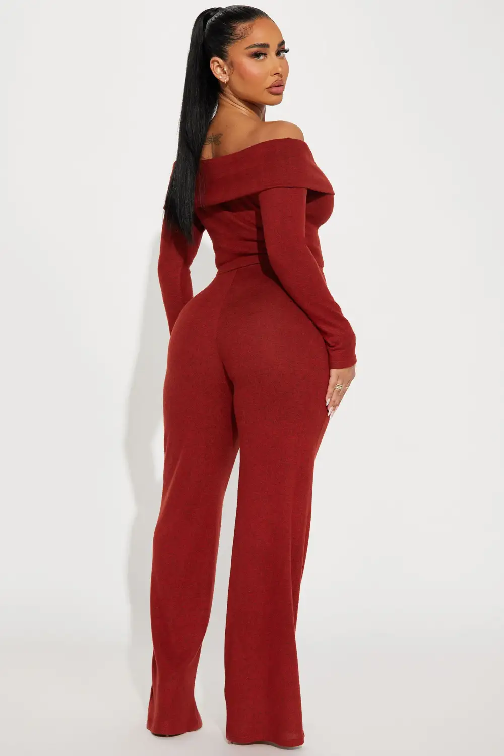 Jamie Brushed Knit Pant Set - Rust
