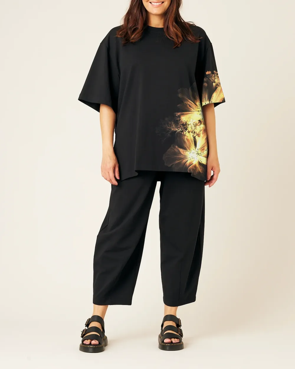 BLACK COTTON JERSEY SHORT DROP SLEEVE TOP