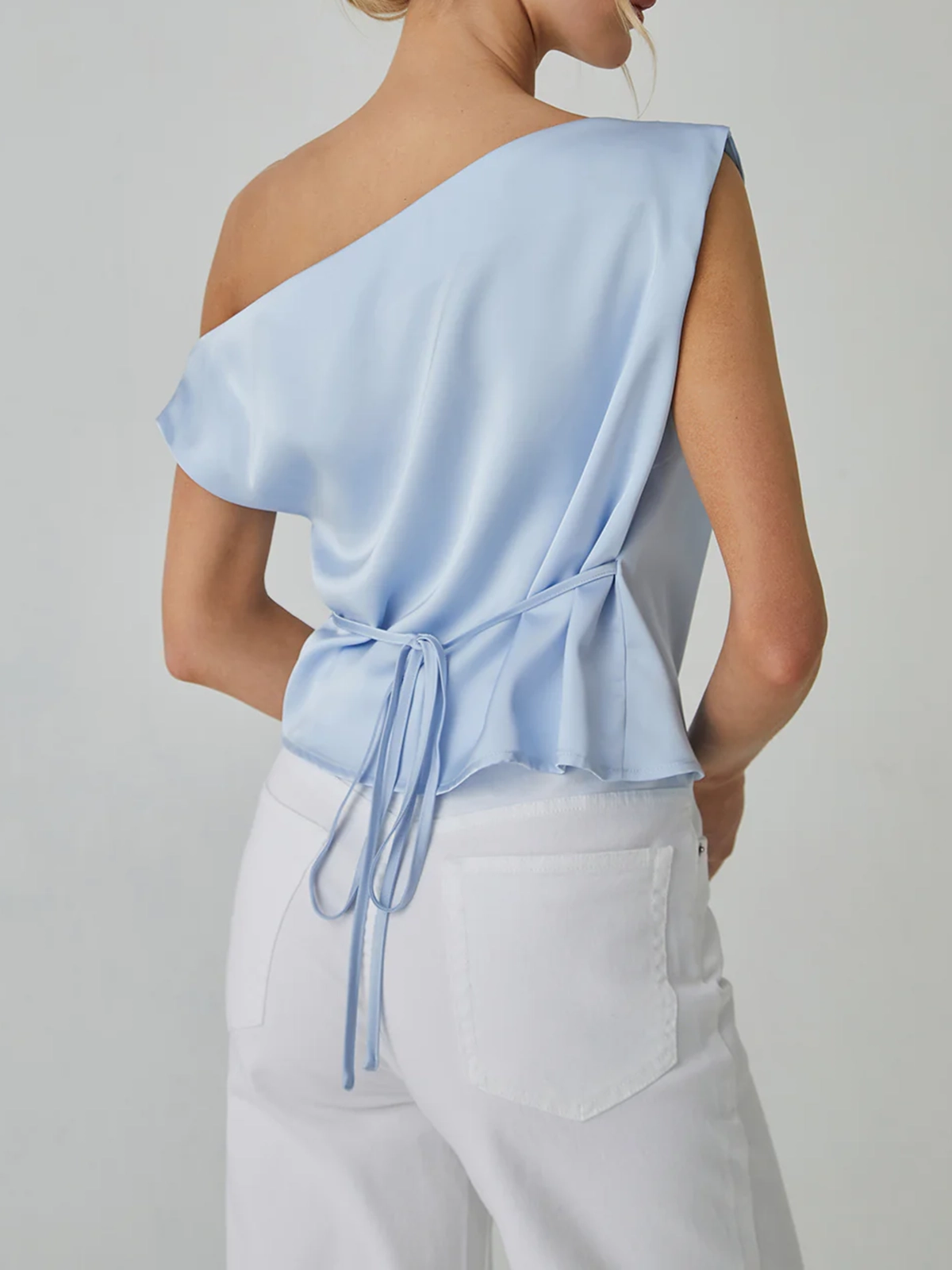 One Shoulder Off Knotted Blouse