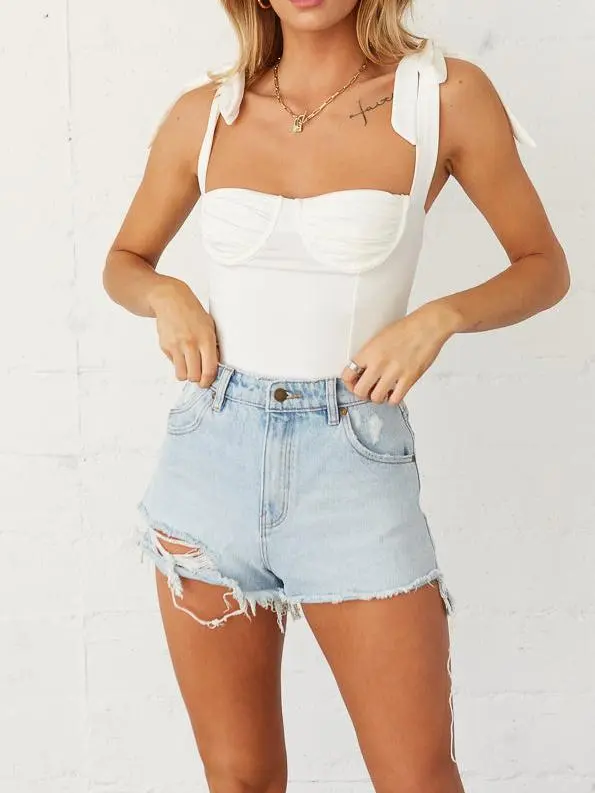 High Waist Bleach Shorts