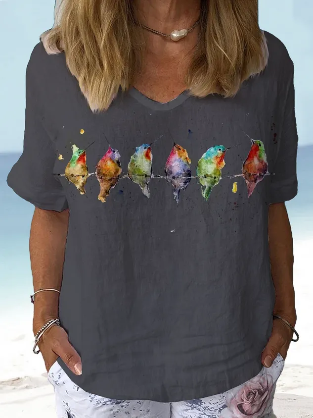 Women's Watercolor Hummingbirds Print Lounge Top