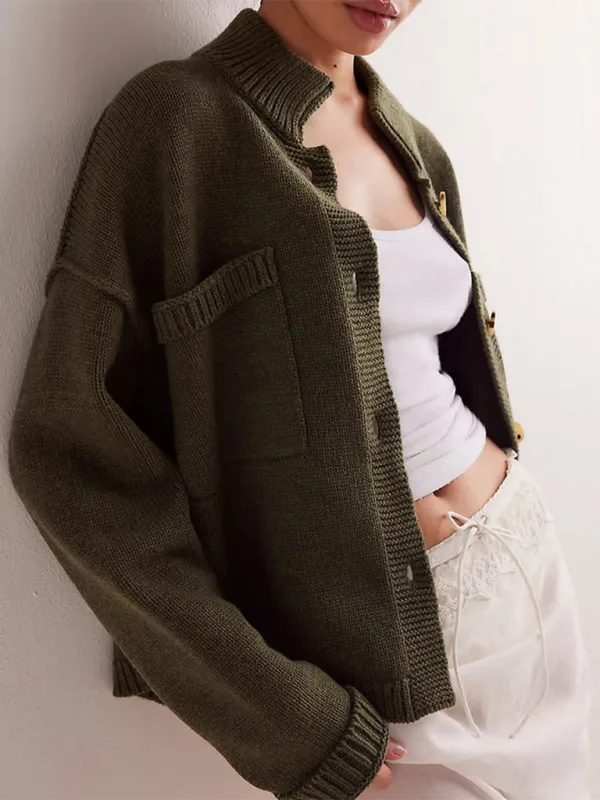 Knit Upright Collar Cardigan