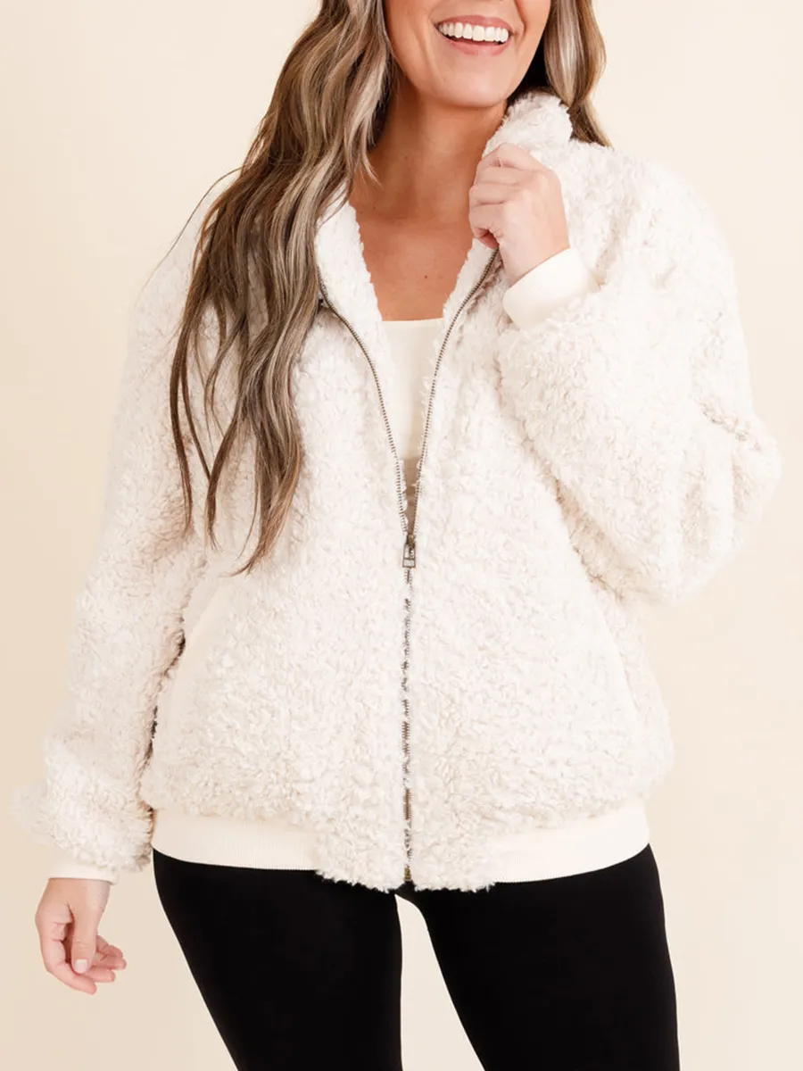 Plush Light Apricot Patchwork Ribbed Jacket