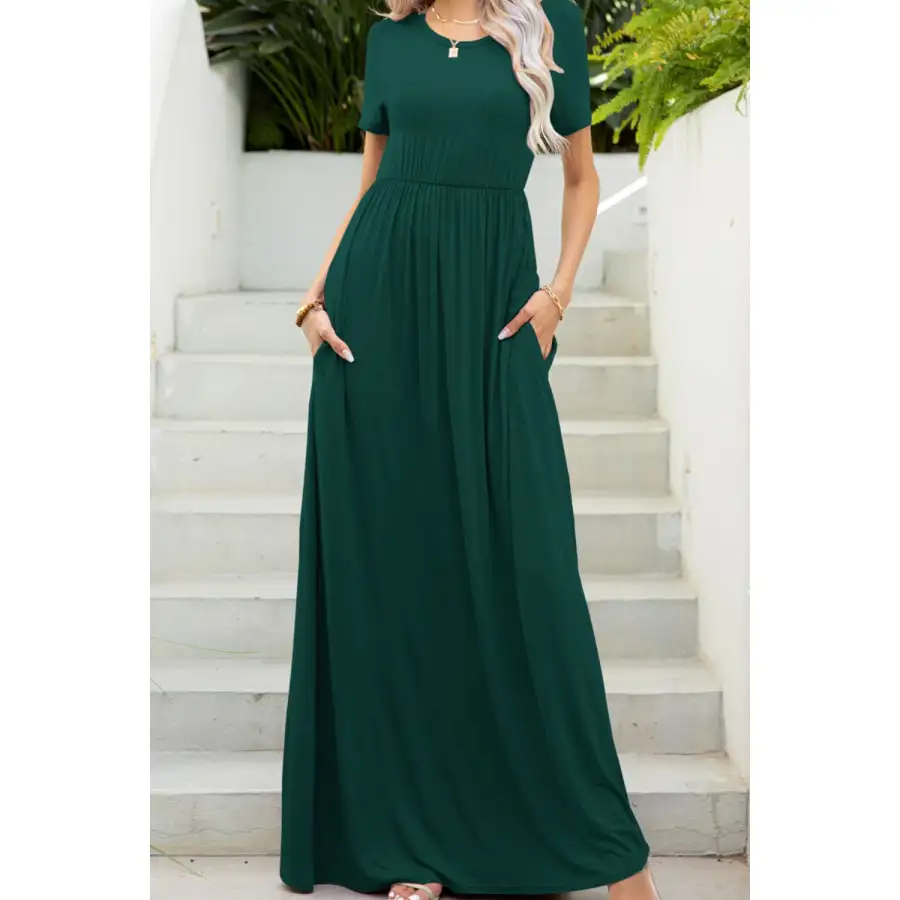 Round Neck Maxi Tee Dress with Pockets
