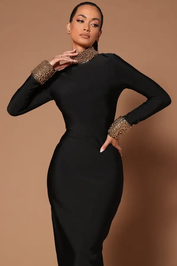 Cleo Embellished Maxi Dress - Black/Gold
