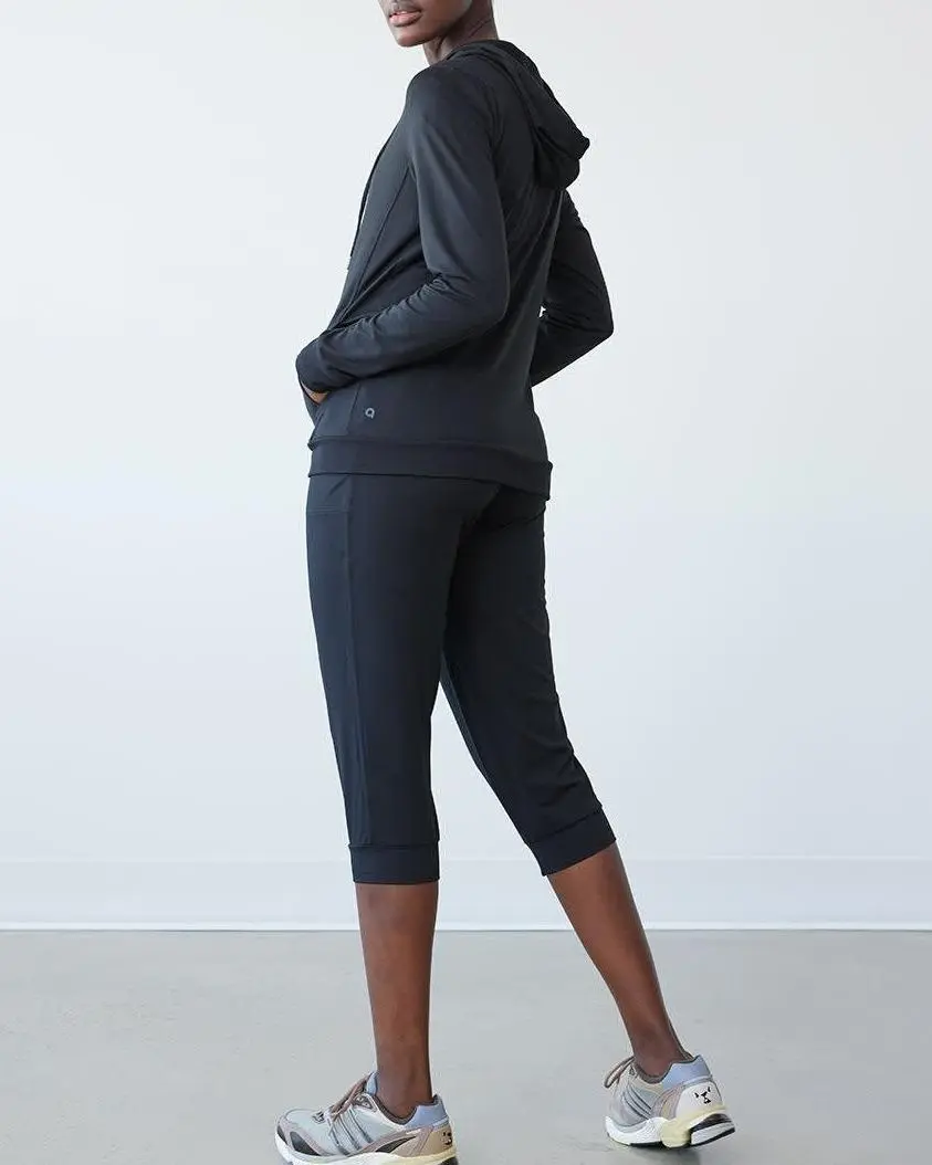 Black Lightweight Hooded Jacket with Full Zip Design