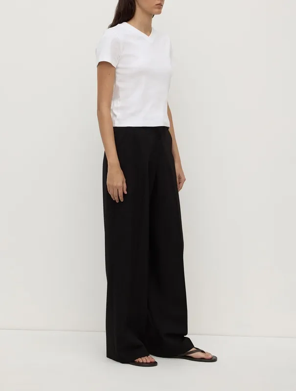 Black Tailored Wool Straight-Leg Pant