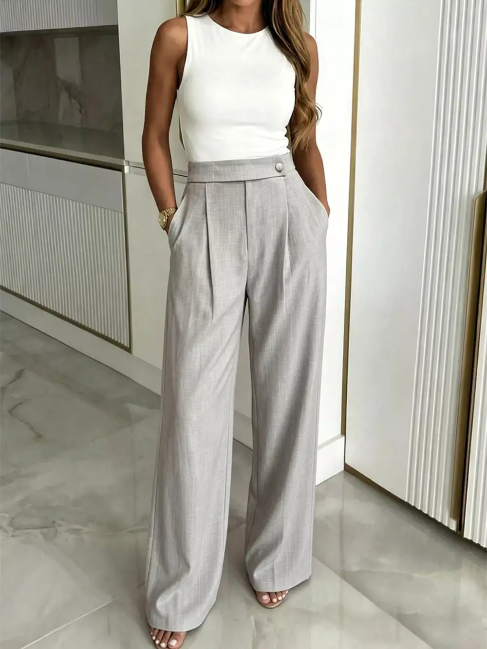 High Waisted Wide Leg Pleated Pants