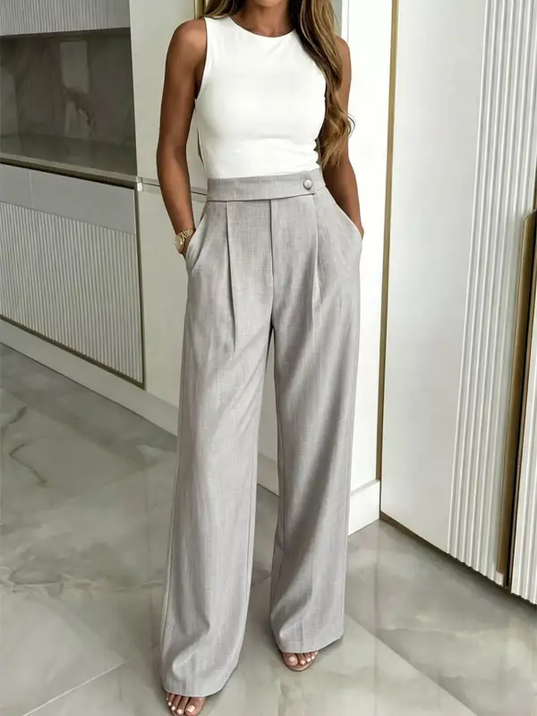 High Waisted Wide Leg Pleated Pants