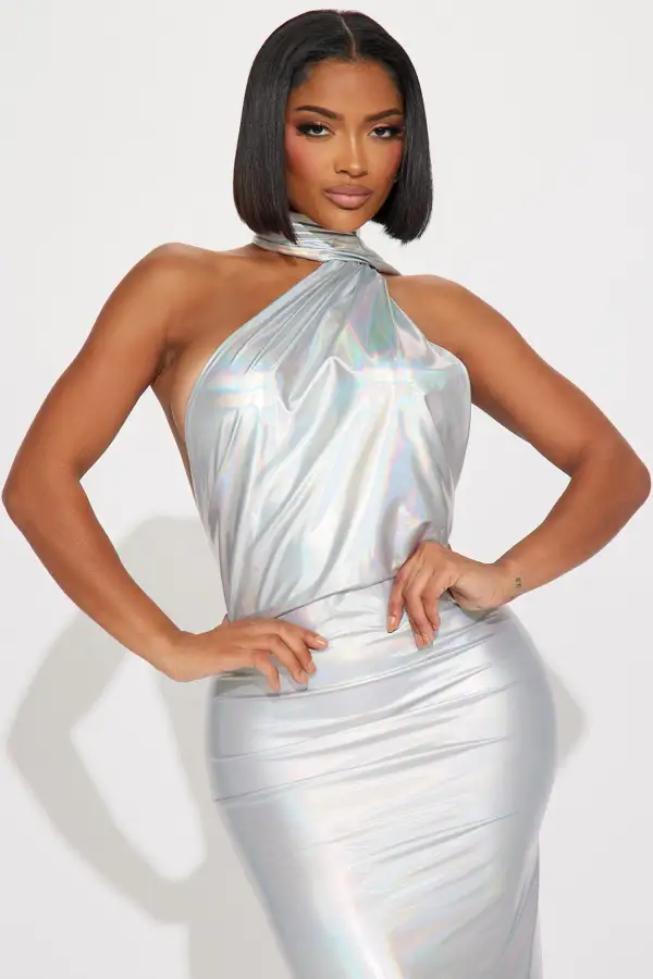 Wrap It Up Metallic Maxi Dress - Silver