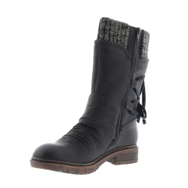 Women Fashion Lace-up Zipper Mid-Calf Boots