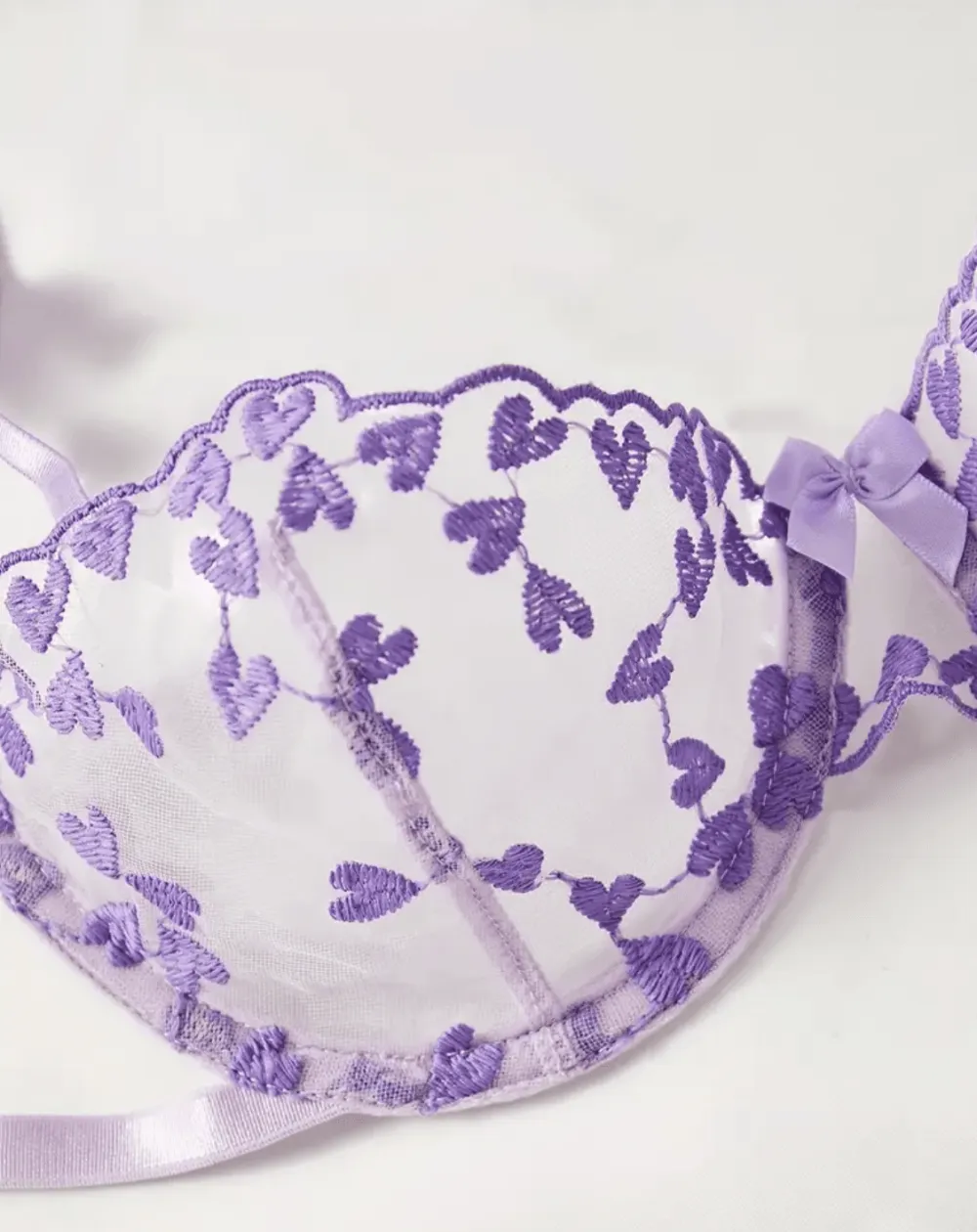 Heart Embroidered Sheer Lingerie Set