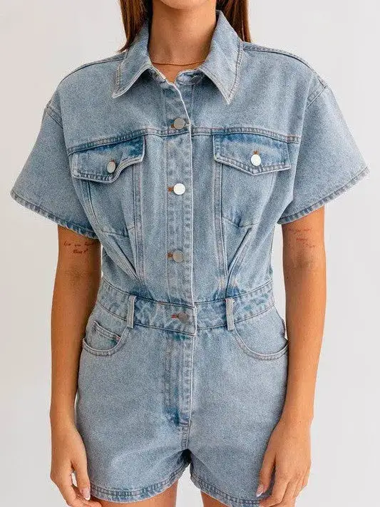 Fearless Heart Short Sleeve Denim Romper