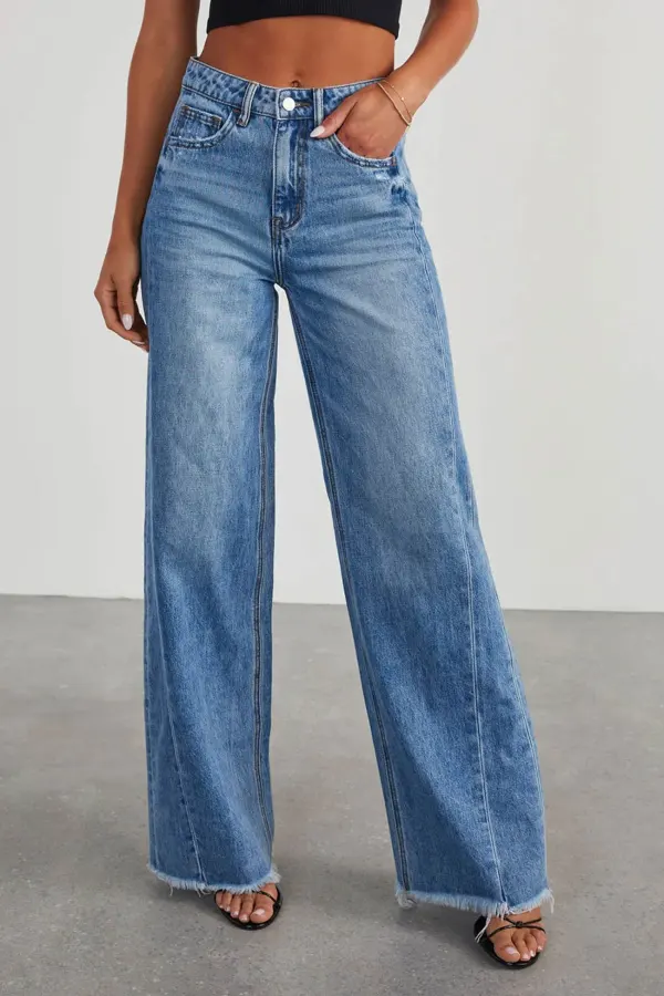 Raw Hem Mid Rise Jeans