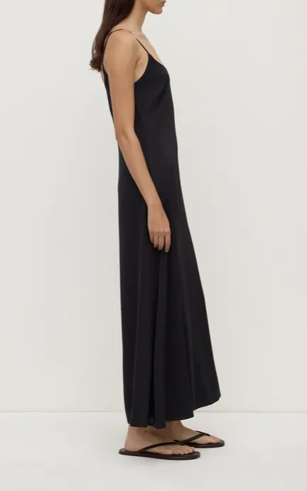 Black Bias-Cut Silk Maxi Dress
