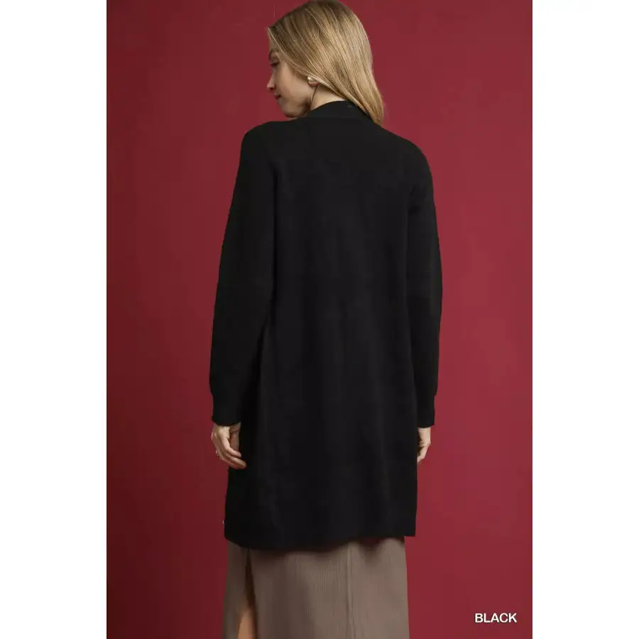 Button Down Longline Sweater Cardigan with Front Pockets