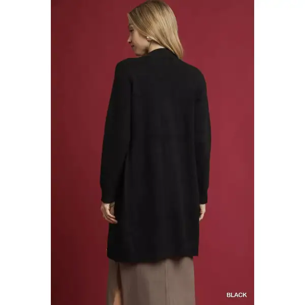 Button Down Longline Sweater Cardigan with Front Pockets