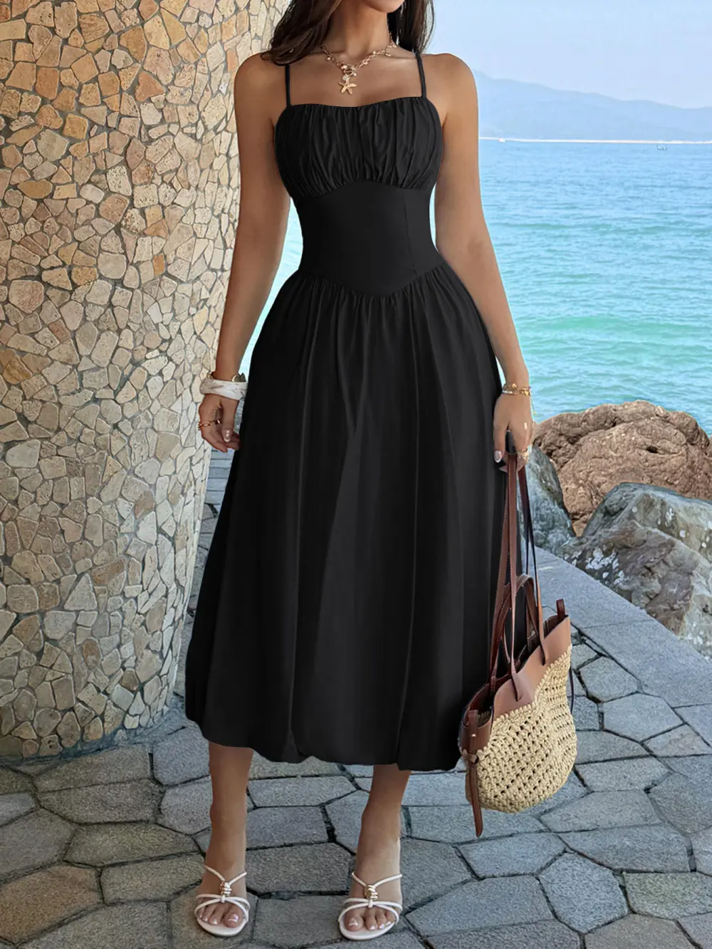 Women's Crinkle Halter Neck Dress