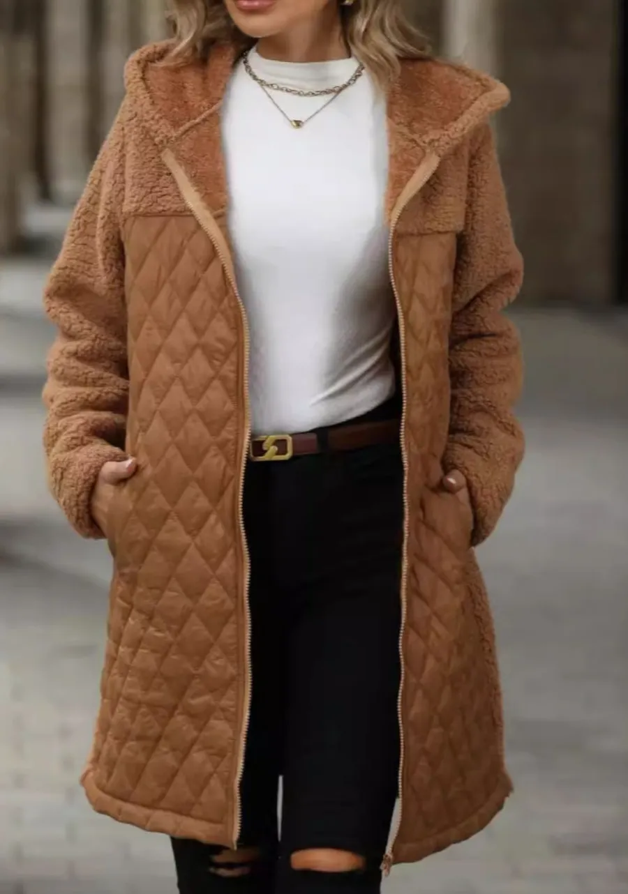 Texture Zip Up Long Sleeve Hooded Coat