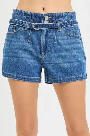 Risen Slouchy Denim Shorts with Belt