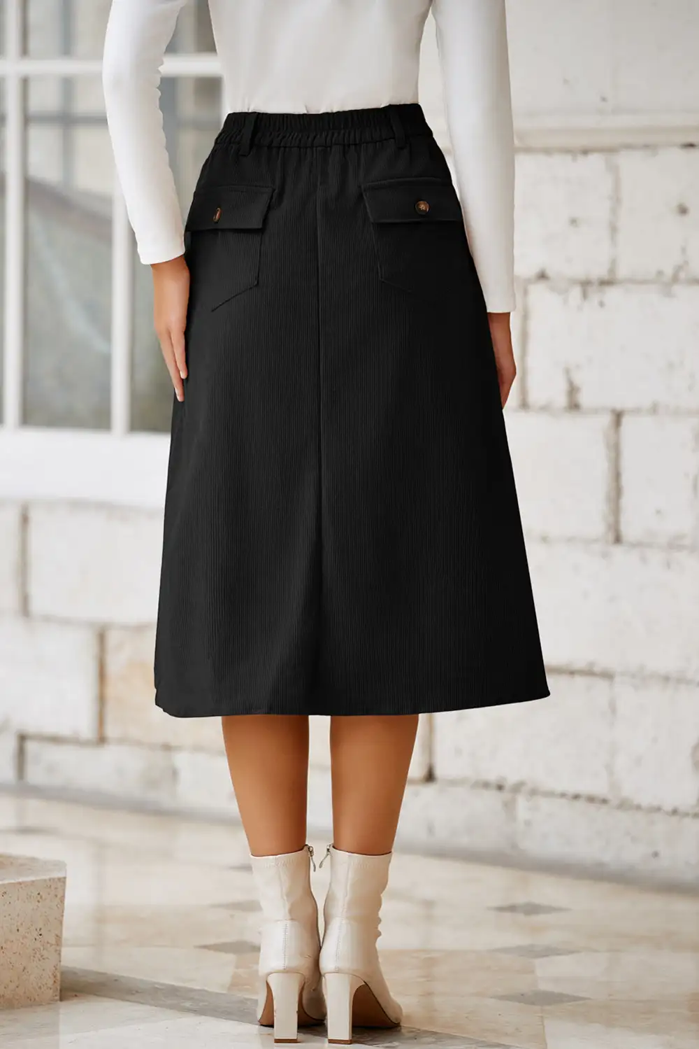 High Waist Side Slit Midi Skirt