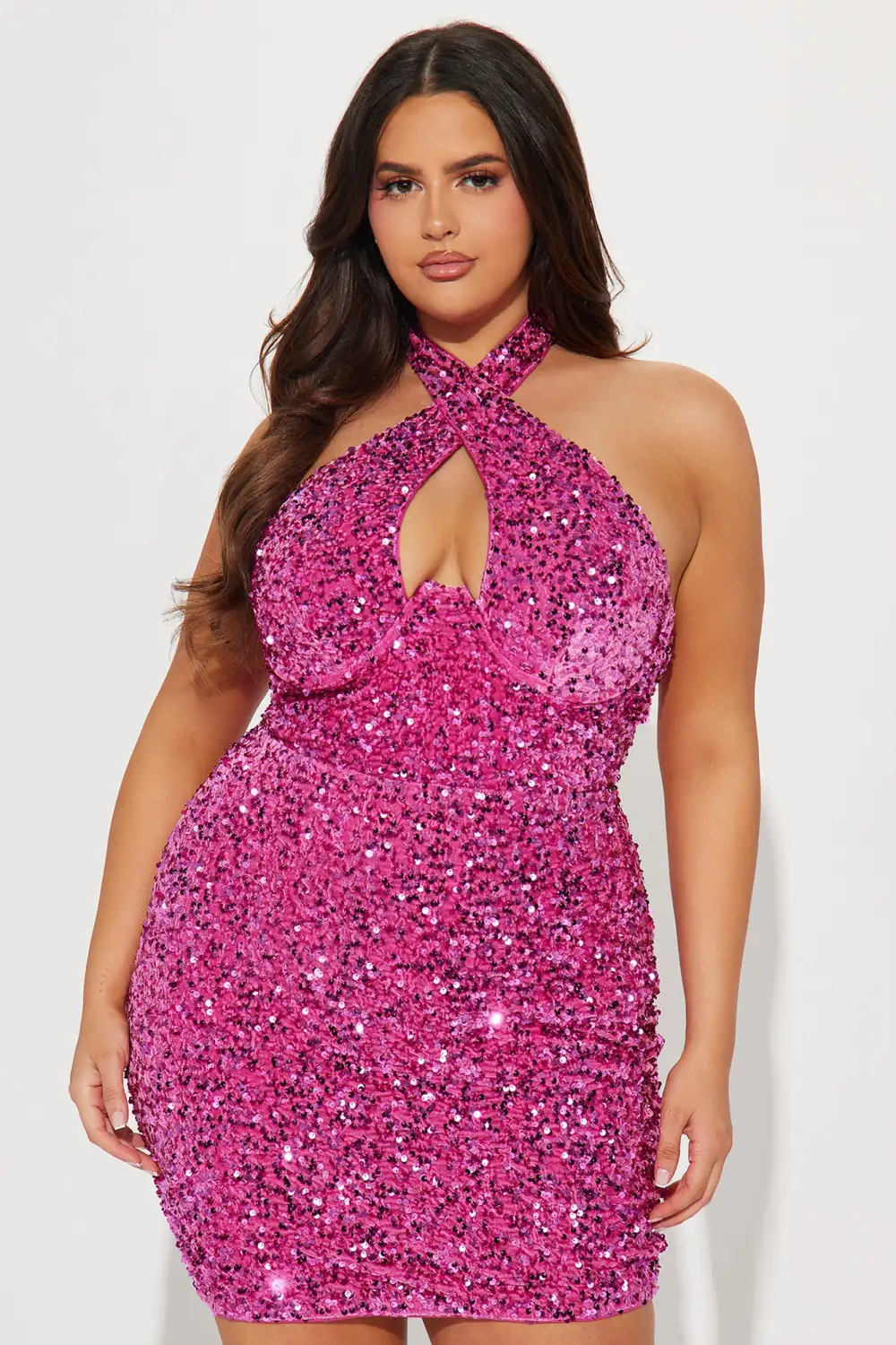 Vera Velvet Sequin Mini Dress - Pink