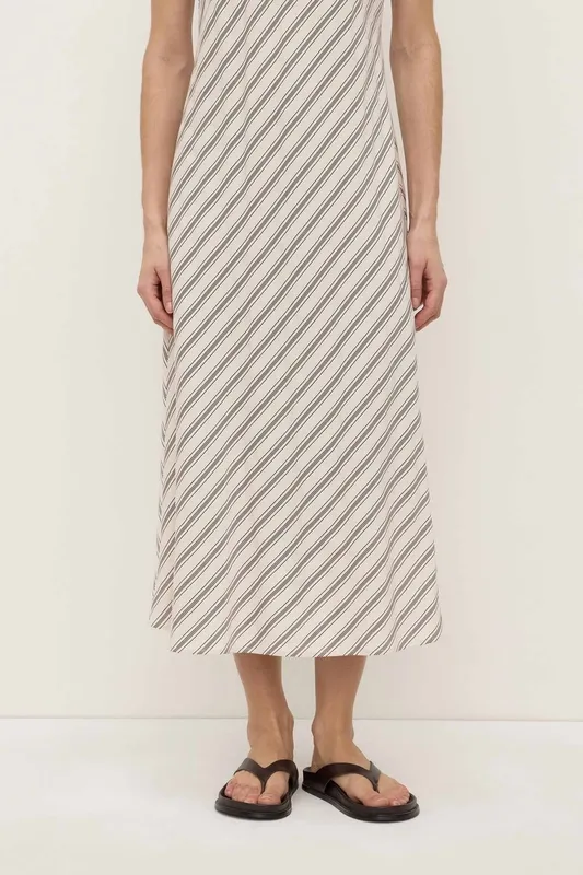 Cream & Smoke Striped Wide-Shoulder Midi Dress