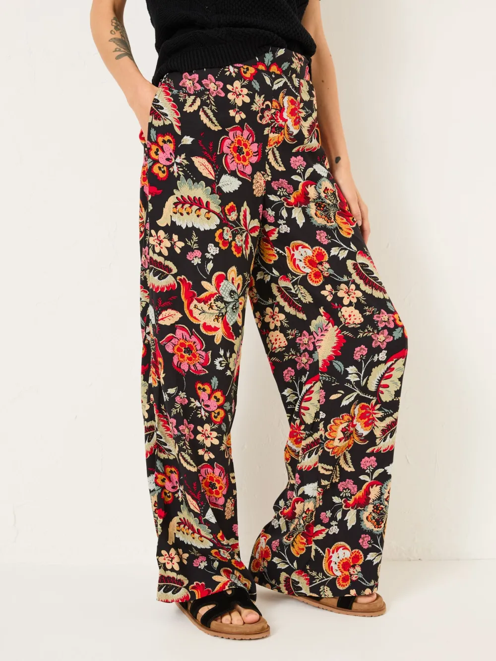 Isla Black Floral Wide Leg Trousers