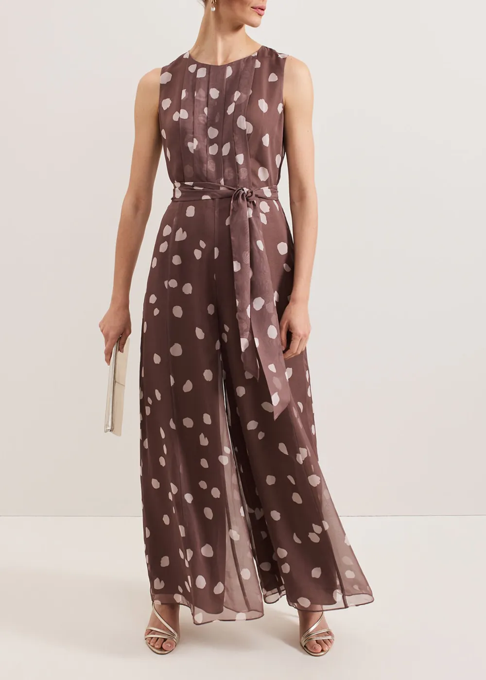 Casual Polka Dot Round Neck Sleeveless Dress