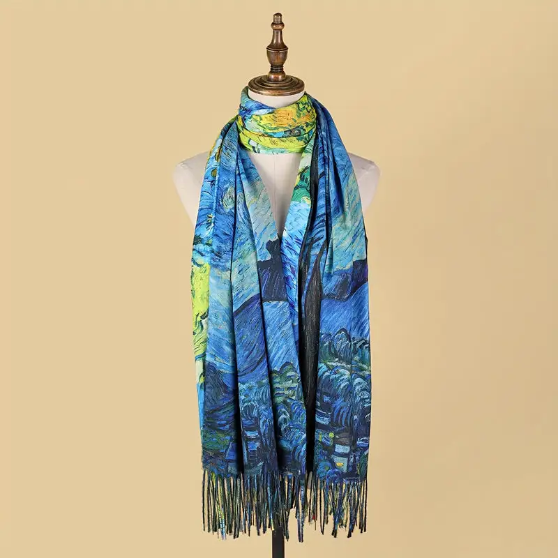 Abstract Print Fringe Scarf