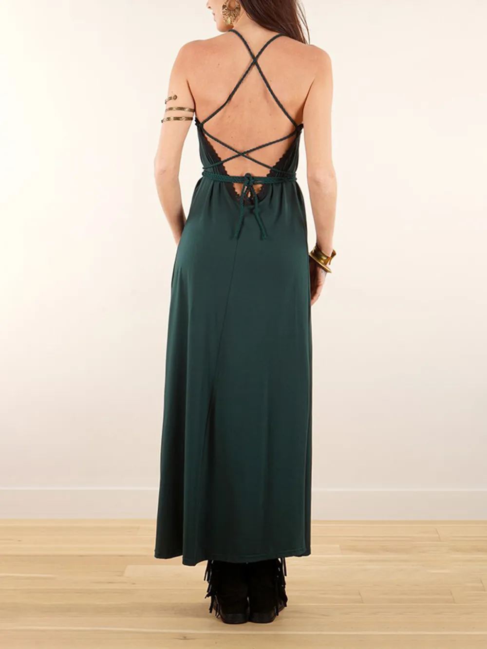 Lace-up Split Long Dress