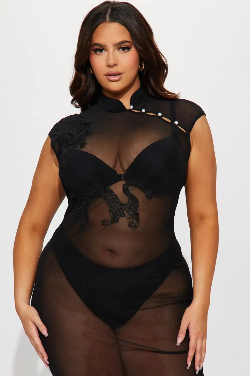 Dragons Mesh Maxi Dress - Black