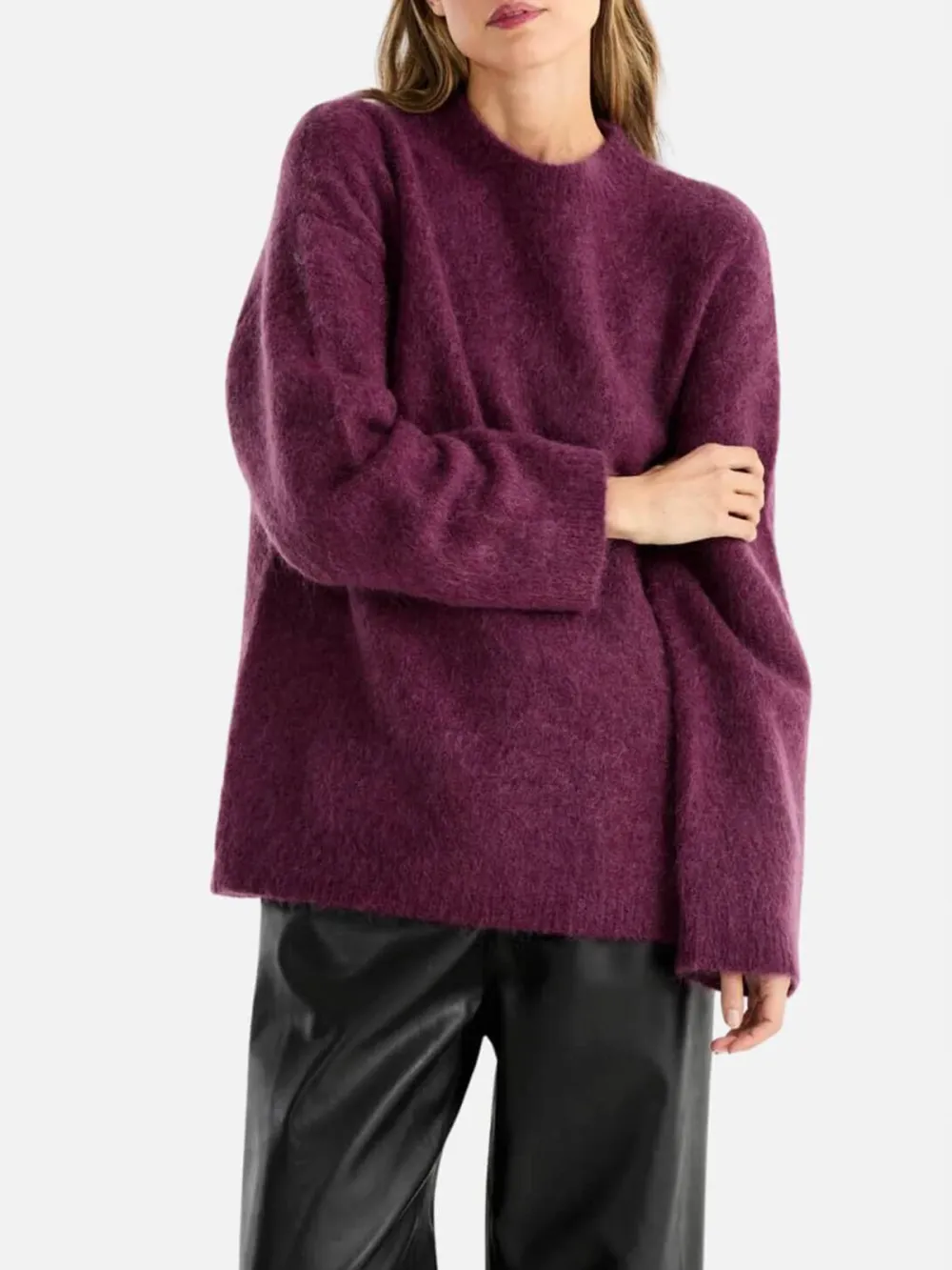 Wool-Blend Round Neck Long Sleeve Sweater