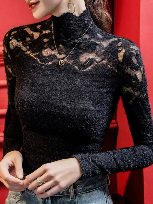 Long Sleeve Slim Fit Curve Fit Panel Detail High Neck T-Shirt