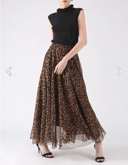 LEOPARD WATERCOLOR MAXI SKIRT IN BROWN