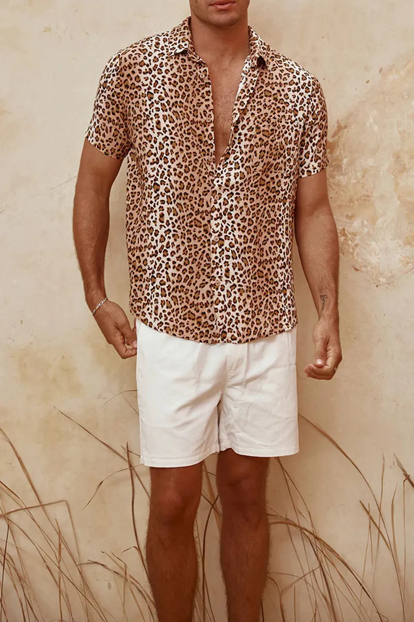 LEOPARD PRINT MEN'S SHORT SLEEVE SHIRT