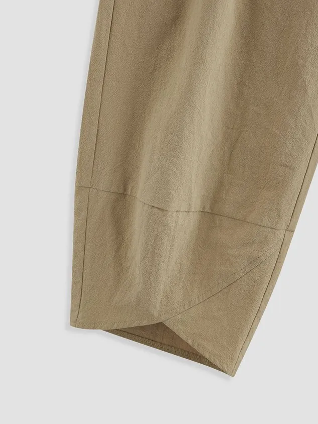 Casual Baggy Plain Linen & Cotton Cropped Pant