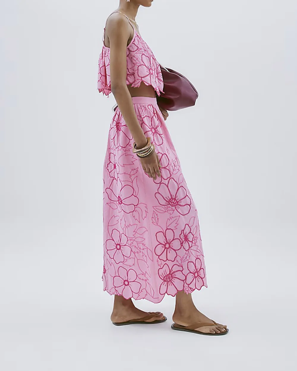 Pink Floral Cotton Breathable Women's Skirts