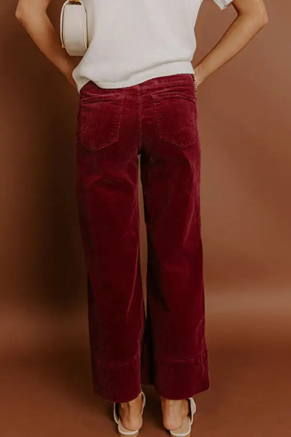 Elegant Corduroy High Neck High Waist Wide Leg Pants