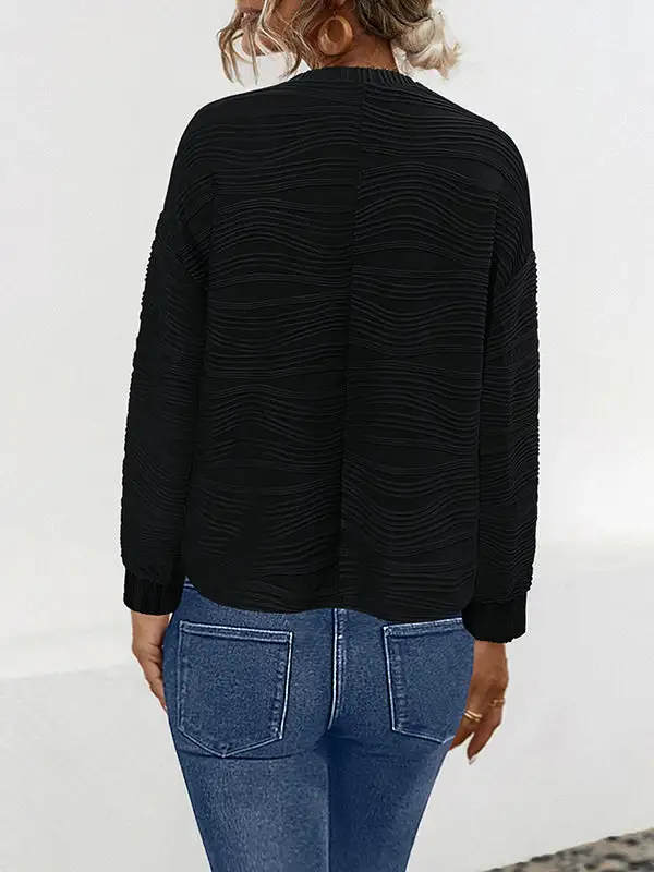Long Sleeve Relaxed Round Neck Polyester T-Shirt