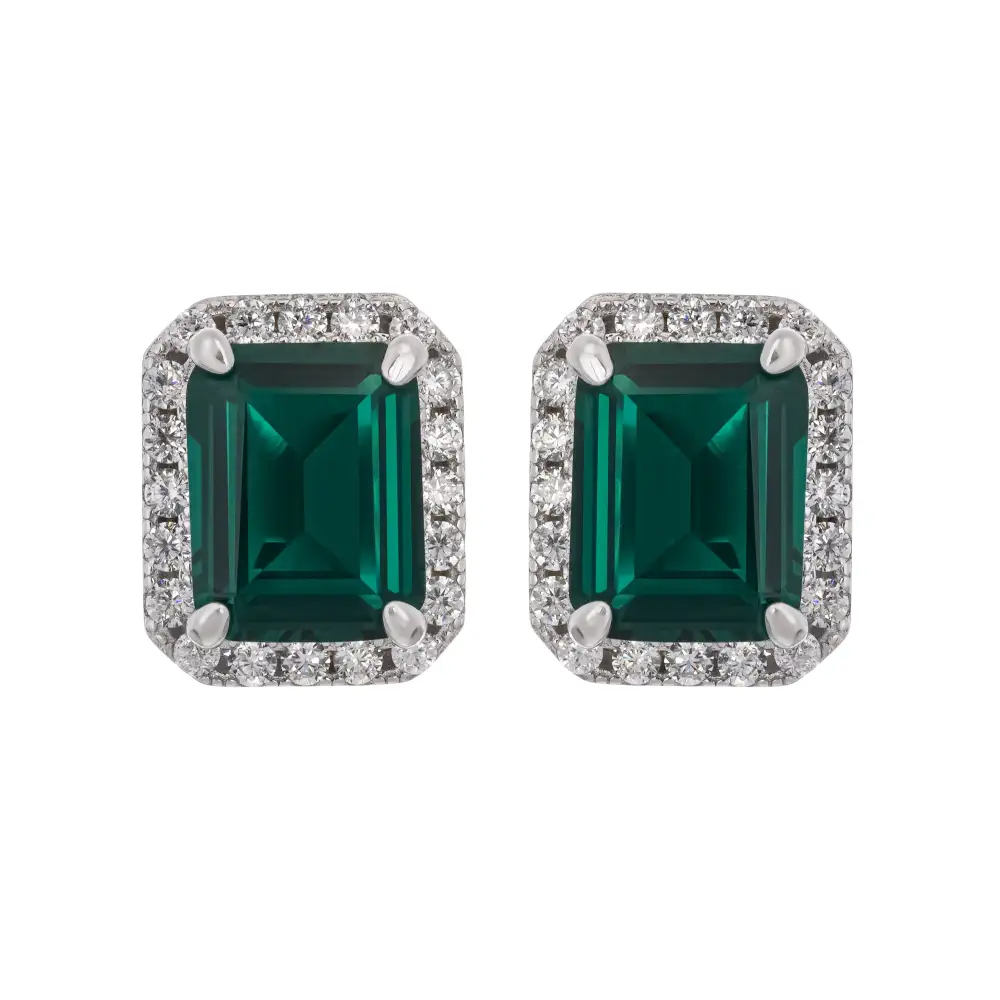 Green Square Emerald Cut Gemstone Sterling Silver Earrings