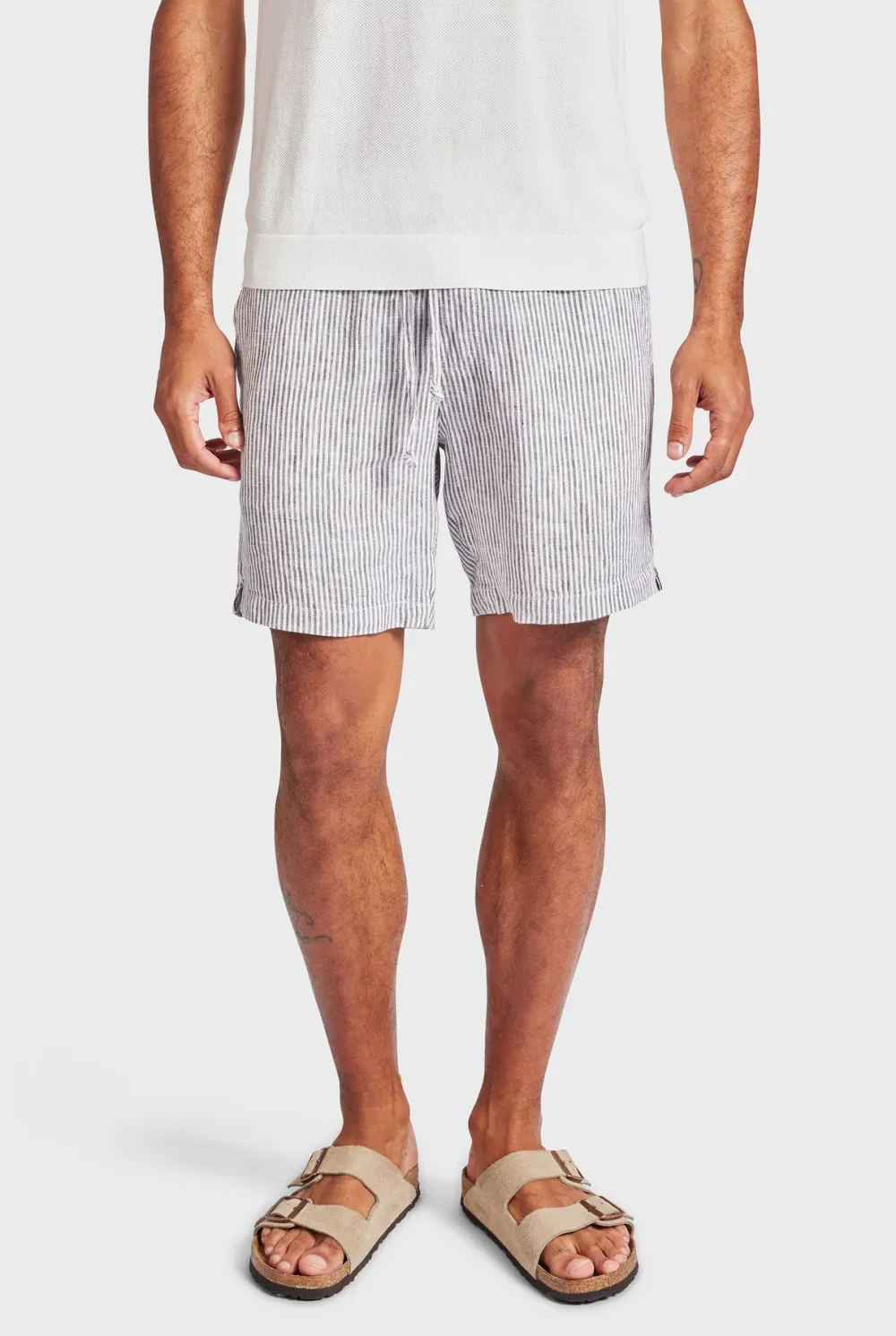 Stripe Riviera Linen Short- Smoke pine