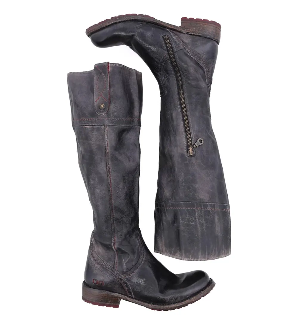 Women's Wide Calf Equestrian Lug Sole Leather Knee High Boots