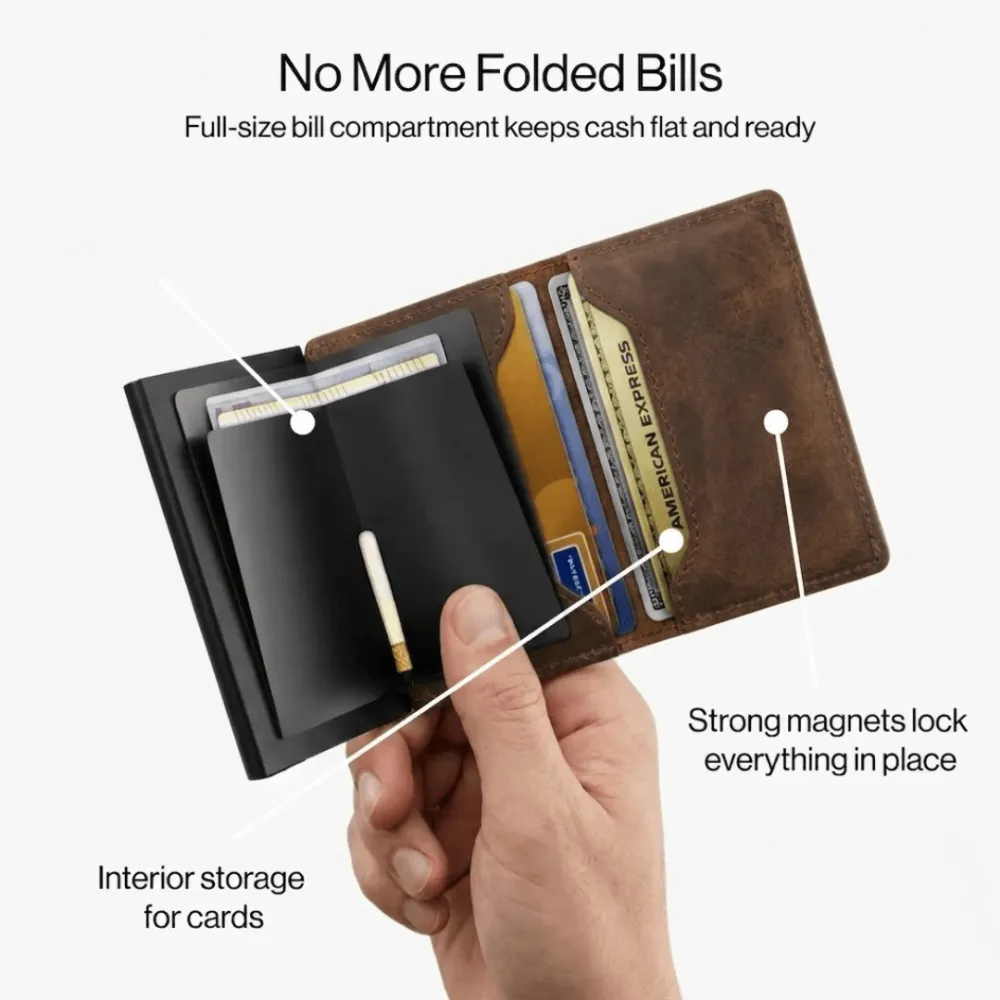 RFID Blocking Automatic Pop-up Metal Card Holder Mini Wallet Coin Purse