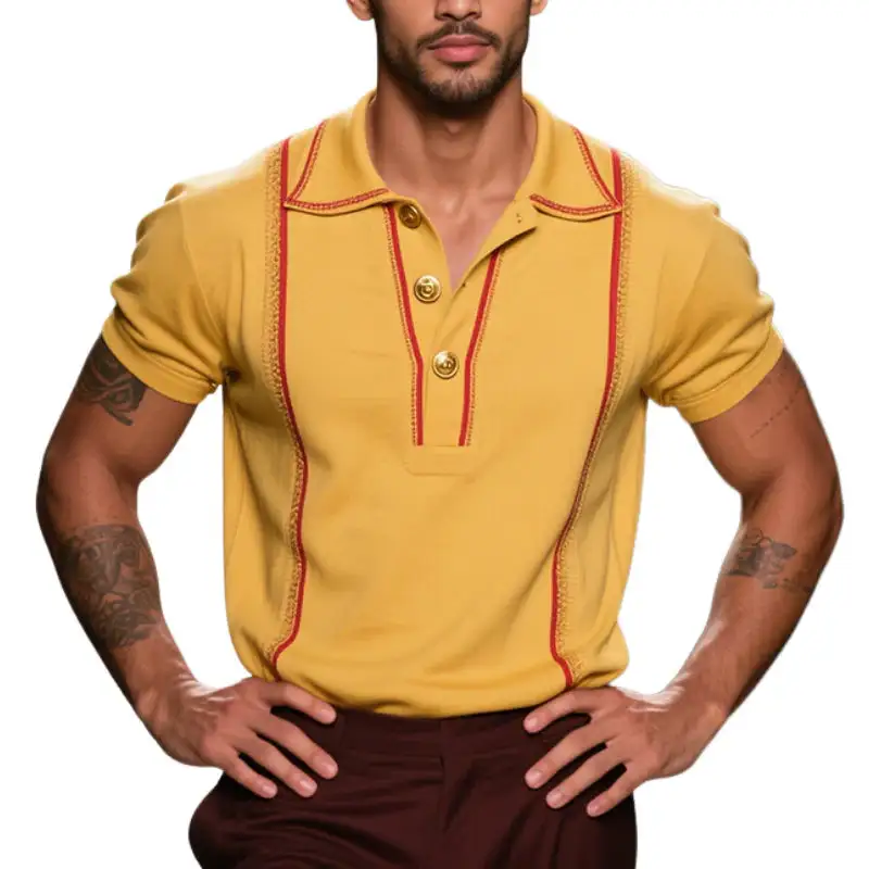 Smooth Short Sleeve Collared Knit Striped Shirt