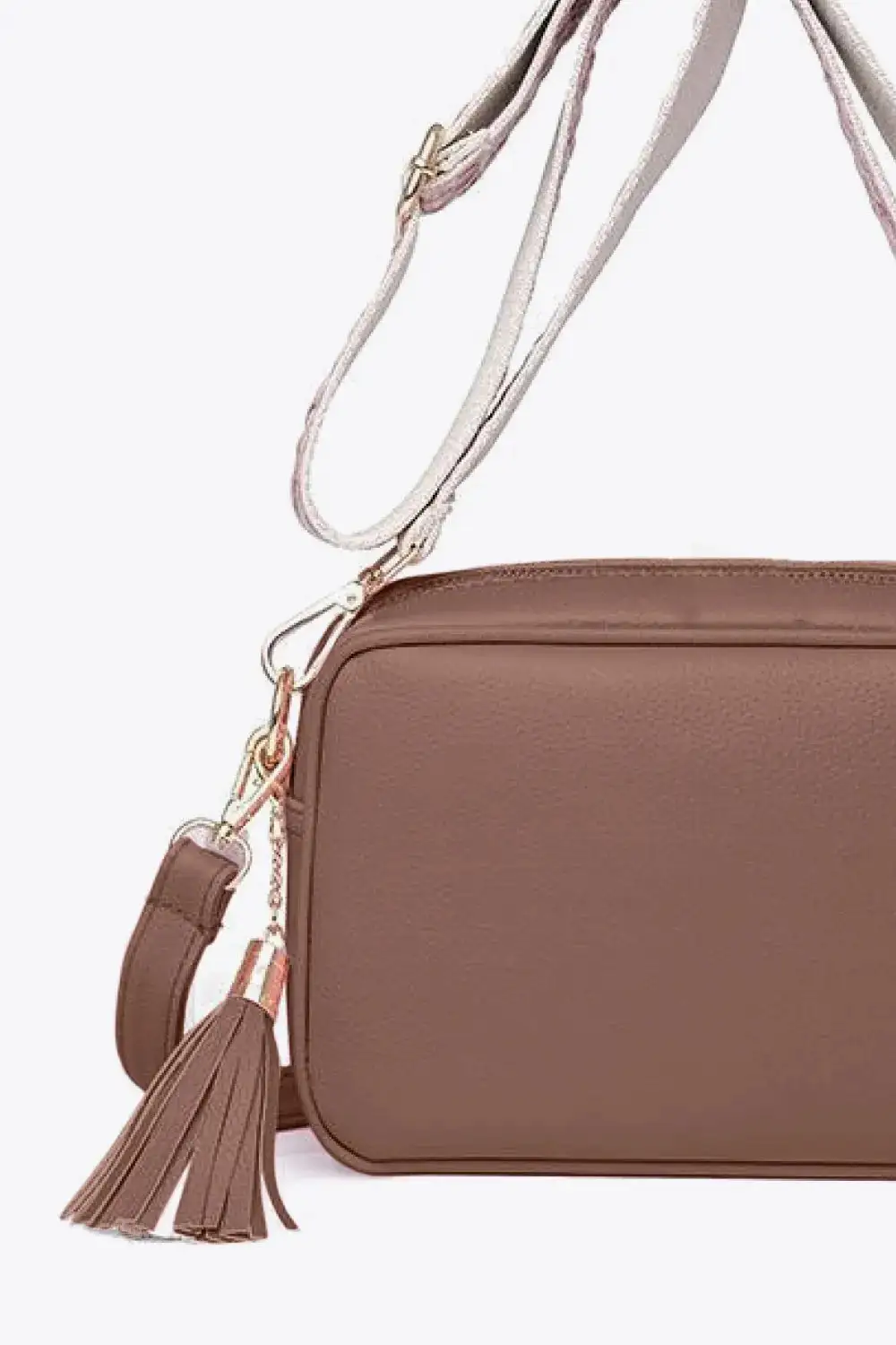 Tassel Accent Faux Leather Crossbody Bag