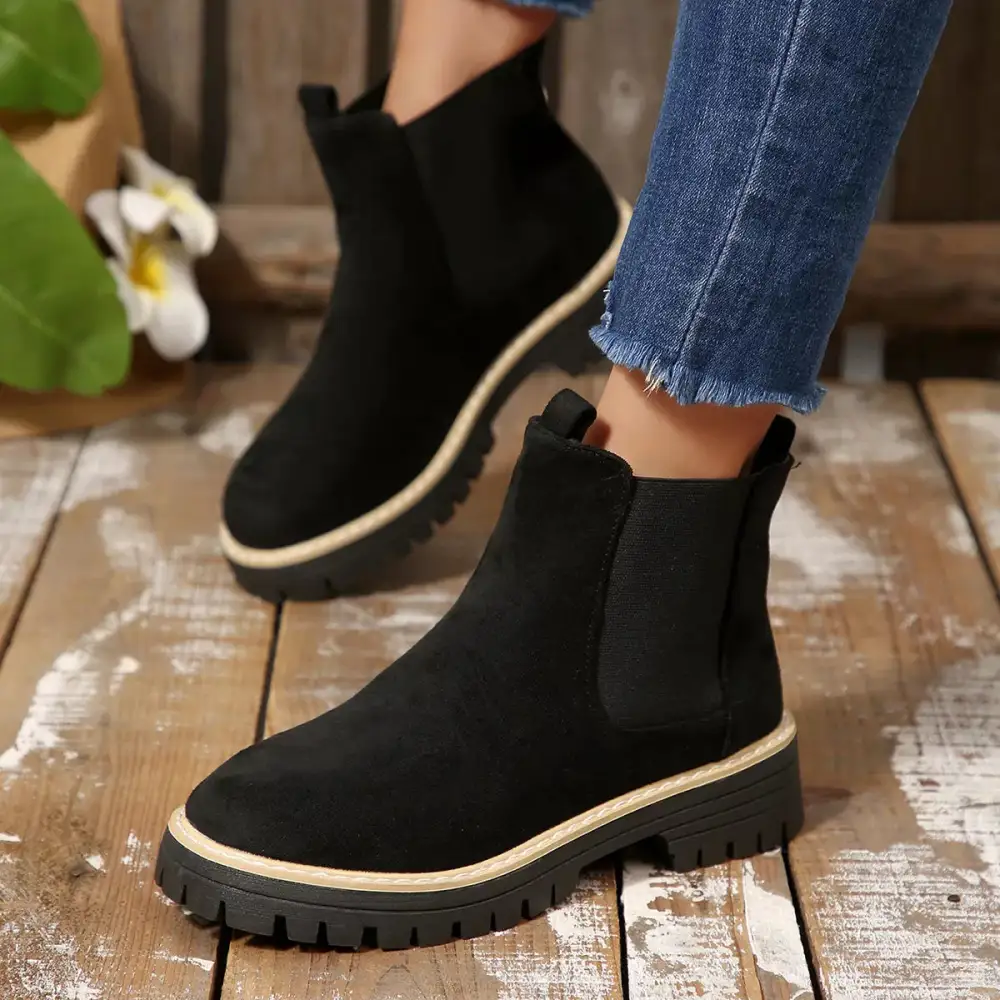 Modern Round Toe Block Heel Boots